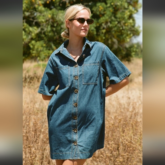 Denim Button-Up Mini Dress - Picture 1 of 6